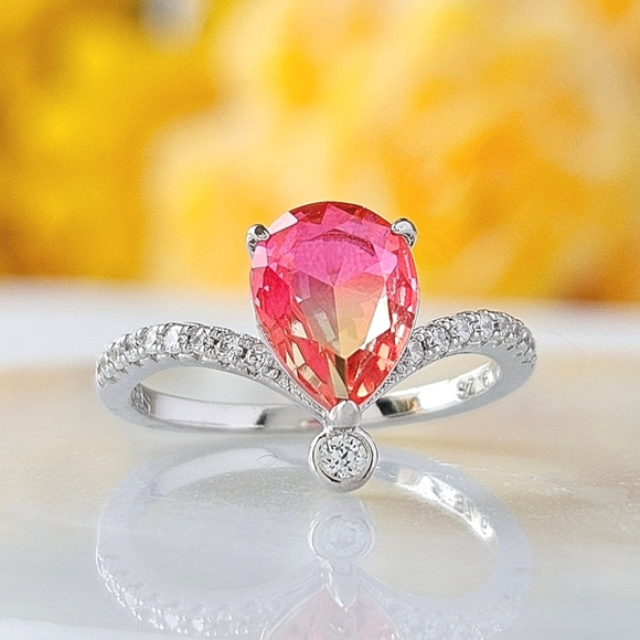 Wishbone Pink & Peach Gemstone Ring, 925 Sterling Silver Charmed Aroma - Picture 3 of 4